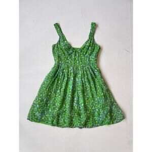 Cynthia Steffe Green Silk Babydoll Dress Watercolor Coquette Sun Dress Sz 8